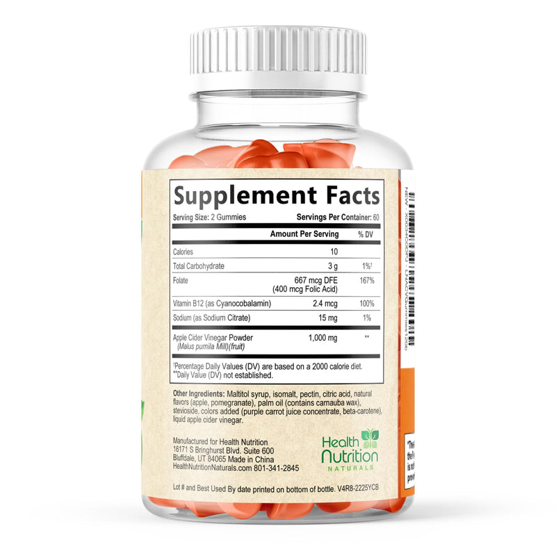 Apple Cider Vinegar Gummies Zero Sugar - Max Strength ACV Gummy Vitamins - Vitamin B12 & The Mother - Metabolism & Energy Support - Vegan Apple Cider Vinegar Gummy Supplement - Non-GMO - 120 Gummies 120 Count (Pack of 1)