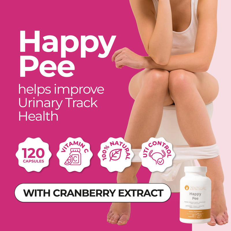 ZENZSUAL Happy Pee, 120 Capsules – Urinary Tract Support & Bladder Health Supplement with Cranberry, D-Mannose, Vitamin C and Oregano for Women and Men – Healthy Flow, Comfort & Fluid Balance
