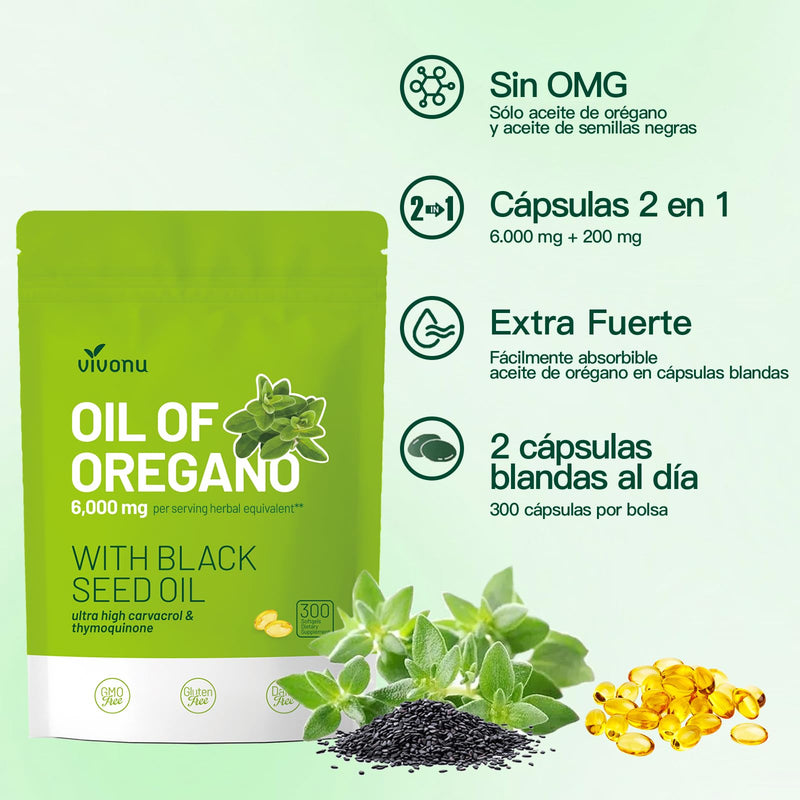 [Australia] - Oil of Oregano with Black Seed Oil, Balanced Oil of Oregano Capsules, Organic OreganoOil Softgels,Carvacrol,Thymoquinone, Non-GMO 300p/1bag 