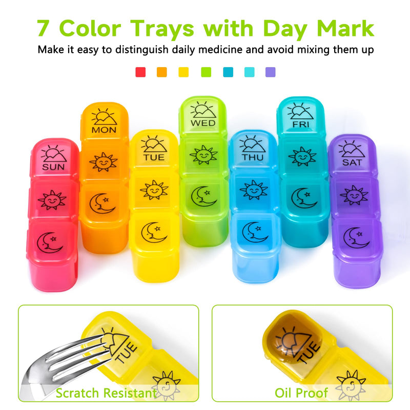 Large 7 Day Pill Organizer Weekly, Chrxbei Daily Medicine Container 3-Times-a-Day, Medication Holder for Vitamins, Fish Oils, Supplement, Deep Pills Planer for Elderly and Family - Morning Noon Night Rainbow 3 Times a Day
