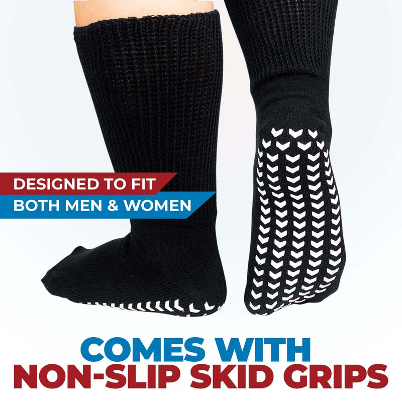 [Australia] - FORTIVO 3 Pairs Extra Wide Socks for Swollen Feet, Diabetic Socks for Men, Non Slip Socks, Diabetic Socks, Hospital Socks Black 