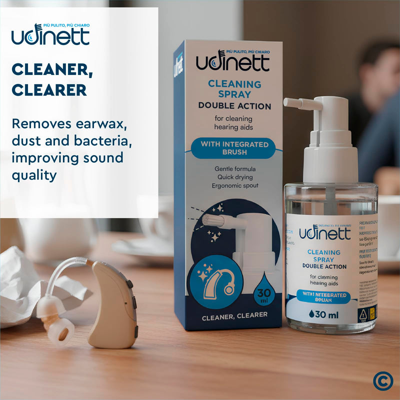 Hearing Aid Cleaning Spray 30ml with Integrated Brush Udinett Alcohol-Free Formula Eliminates Earwax and Dirt with Immediate Effect Sanitizer for Cleaning Earphones Bluetooth Headphones