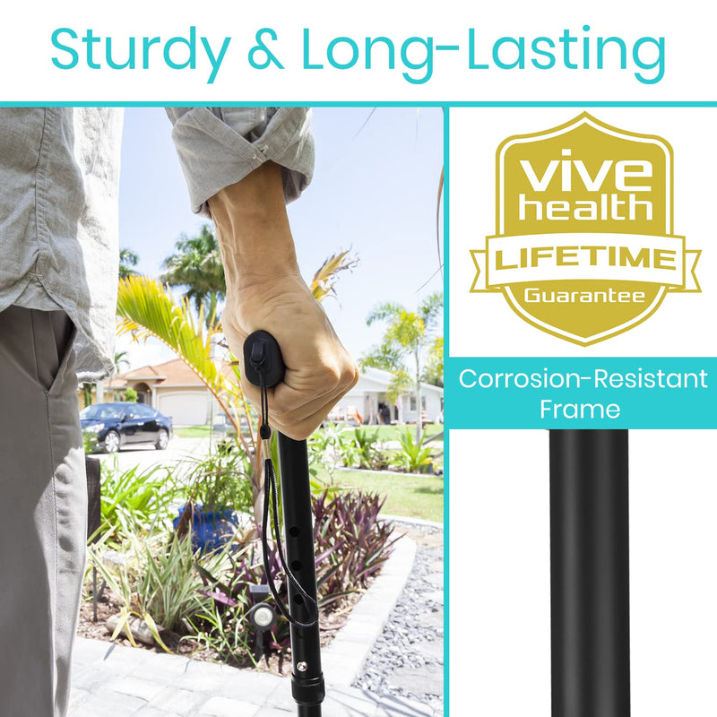 [Australia] - Vive Folding Cane - Foldable Walking Cane for Men, Women - Fold-up, Collapsible, Lightweight, Adjustable, Portable Hand Walking Stick - Balancing Mobility Aid - Comfortable Ergonomic Handle Black 