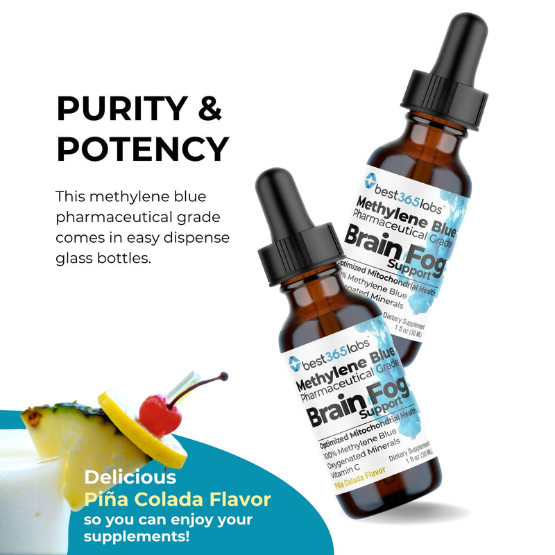 Methylene Blue Pharmaceutical Grade, USP Grade, Third-Party Tested with Vitamin C - Memory Booster - Improves Cognitive Function and Focus - Clear Thoughts and Reduced Fog - Liquid Supplement