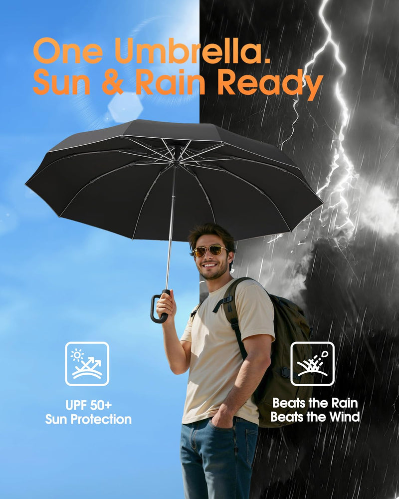Windproof Reverse Folding Travel Umbrella C Black UV 52 IN