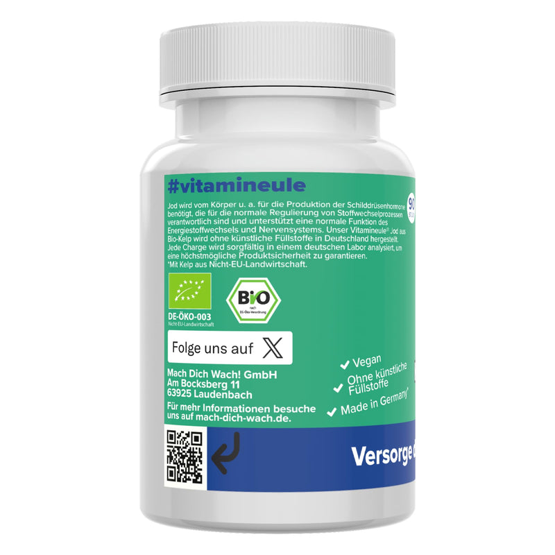 [Australia] - Iodine capsules made from organic kelp - high dose with 400 µg - quality from Germany - natural iodine from organic kelp algae extract - without additives - vegan - laboratory tested - from brown algae - Vitamineule® 
