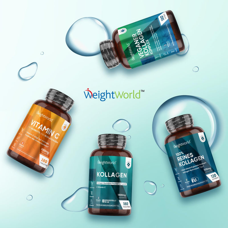 [Australia] - Collagen Tablets - 1800mg Hydrolyzed Collagen Peptides Type 1 & 3 with Vitamin C - 180 Marine Collagen Tablets - 2 Month Supply - For Cell Protection, Bones, Skin & Active Life - From WeightWorld 