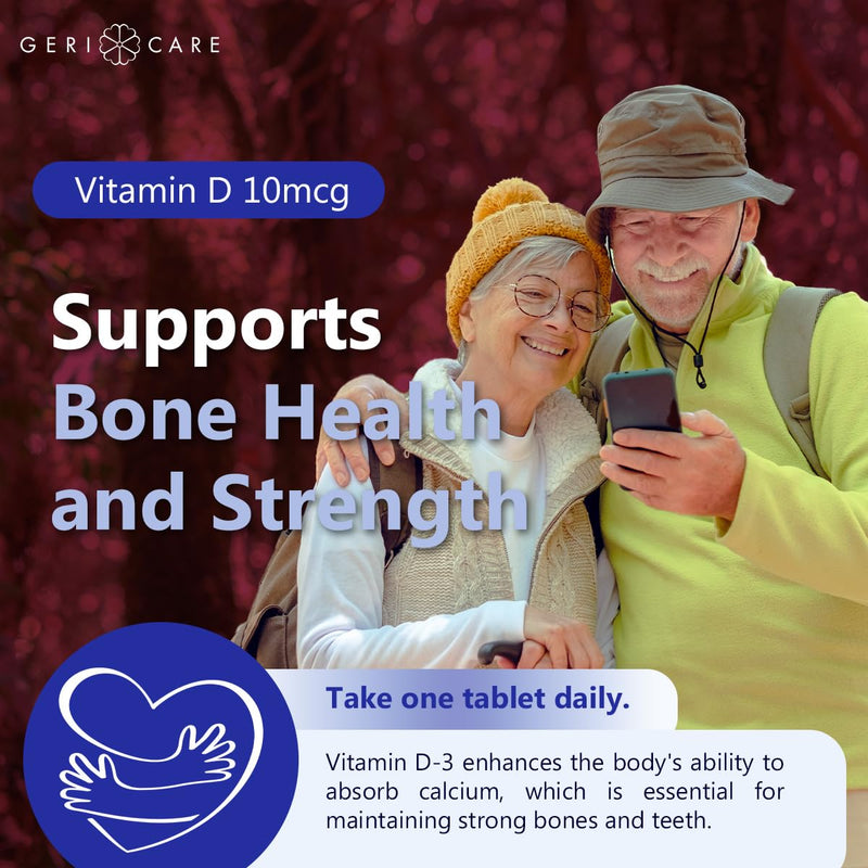 GeriCare Vitamin D-3 (10 mcg 400 IU) & Calcium (25 Mg) Dietary Supplement Tablets – Essential Bone Health, Muscle Function & Immune Support – 100 Count (Pack of 1) 100 Count (Pack of 1) Vitamin D 10mcg