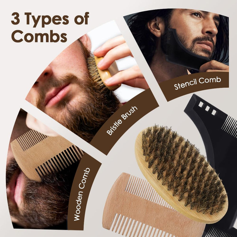 [Australia] - Beard care set for men, Bledras 10 in 1 beard care gift set with beard shampoo, beard oil, beard balm, beard comb, beard brush, beard scissors, beard stencils, gifts for men 