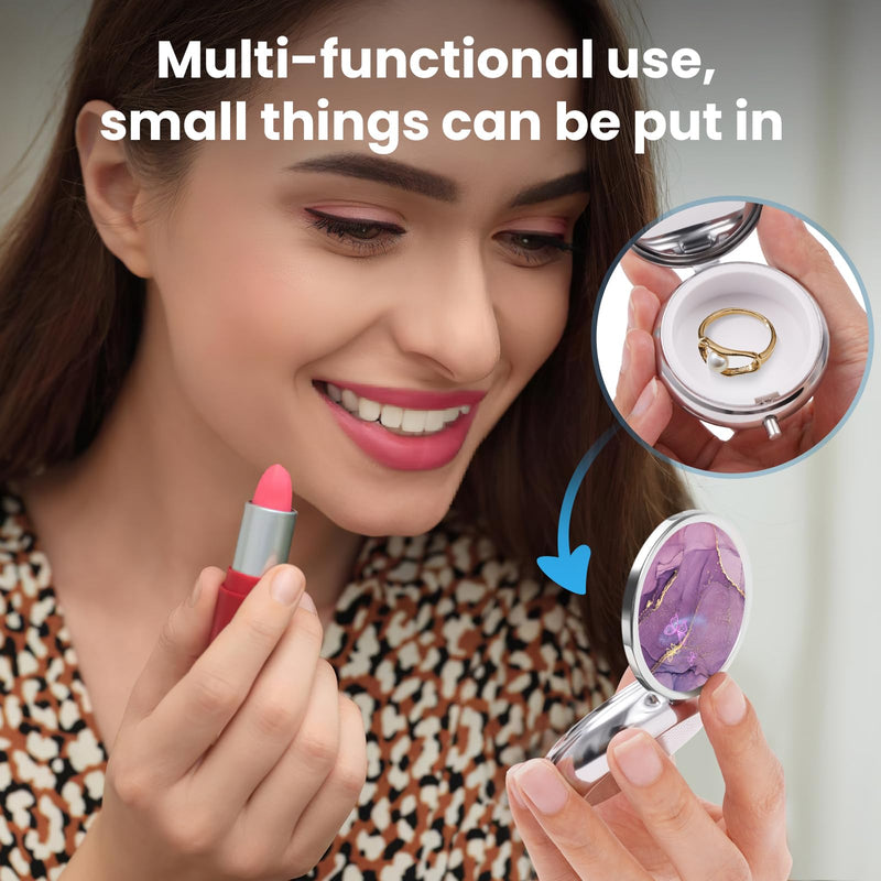 Mini Pill Box, Small Pill Box, Portable Pill Box, Cute Pill Organizer for Vitamins, Medications, Fish Oil and Supplements Pink Marble + Purple Marble