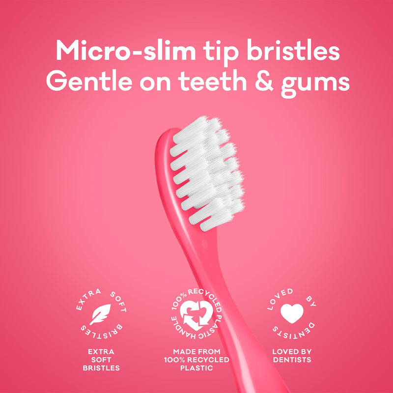 [Australia] - Grin Kids 100% Recycled Toothbrush, Extra Soft, 4 Count, Blue, Gentle Care for Baby and Toddler Teeth 
