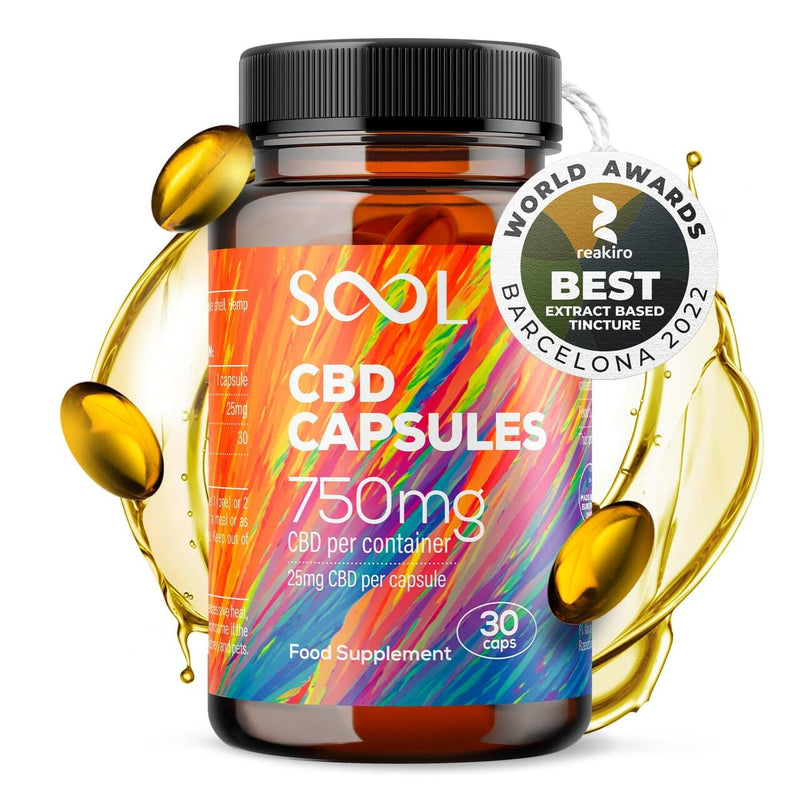 SOOL CBD Capsules 750mg 30pcs | 25mg CBD Per Gel Soft Capsule | Broad Spectrum CBD Oil Capsules | Blended with Hemp Oil | Relax - Recover - Revive 30 count (Pack of 1)