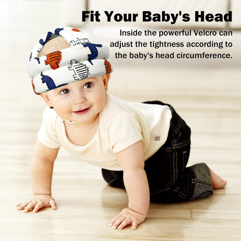 [Australia] - Baby Head Protector for Crawling Walking, Baby Helmet Adjustable No Bumps and Soft Cushion, Infant Safety Cap for Kid Learning to Walk Dinosaur 