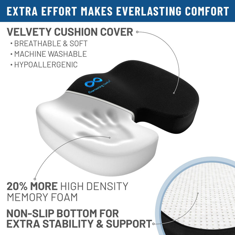 [Australia] - Everlasting Comfort Doctor Recommended Memory Foam Seat Cushion for Office Chairs & Car Seat - Ergonomic Office Desk Accessories for Tailbone Pain Relief, Sciatica & Back Support Black 