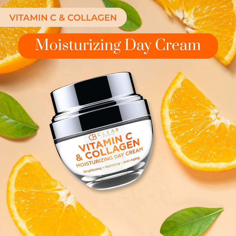 Clear Beauty Vitamin C & Collagen Face Moisturizer - Hydrating Anti Aging Day & Night Cream - Firms Smooths & Evens Skin Tone - Dermatologist Tested, Korean Skin Care Set, Clean Beauty - Duo Pack Vitamin C & Collagen (Day & Night Duo Set)