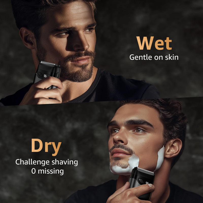 Electric Foil Shavers for Men: Mini Electric Razor for Face - IPX7 Waterproof Cordless Razor with LED Display & Fast Charge - Micro-Comb Technology & Precision Blades Sanded Grey