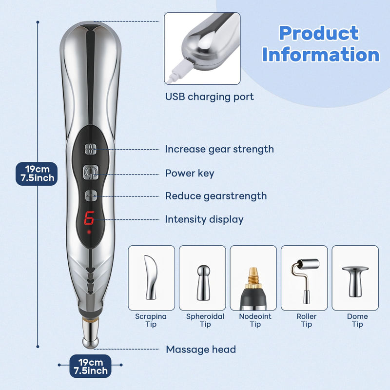 [Australia] - Acupuncture Pen, 5-in-1 Electronic Acupuncture Pen Pain Relief Therapy Rechargeable Powerful Meridian Energy Massage Pen Relief Pain Tools, White 
