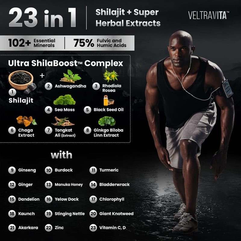 [Australia] - 28000 mg, 23-in-1, Himalayan Shilajit for Men, Ashwagandha Gummies Platinum, Irish Sea Moss Gel, Black Seed Oil, Manuka Honey Medical Grade, Tongkat Ali, Rhodiola Rosea, No Sugar, Lab Test 