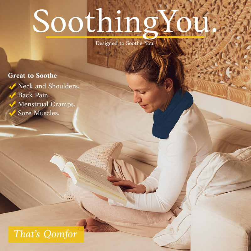 [Australia] - Grain pillow microwave - heat pillow wheat and lavender filled 48 x 15 cm - soft fleece heat pillow microwave for pain relief, neck, shoulder, back - dark blue 