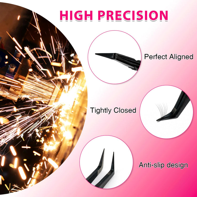 TDANCE Lash Tweezers for Eyelash Extensions, Diamond Grip 45 Degree Fiber Tip Lash Tweezers, Stainless Steel Lash Extension Tweezers(Black-04) Black-04