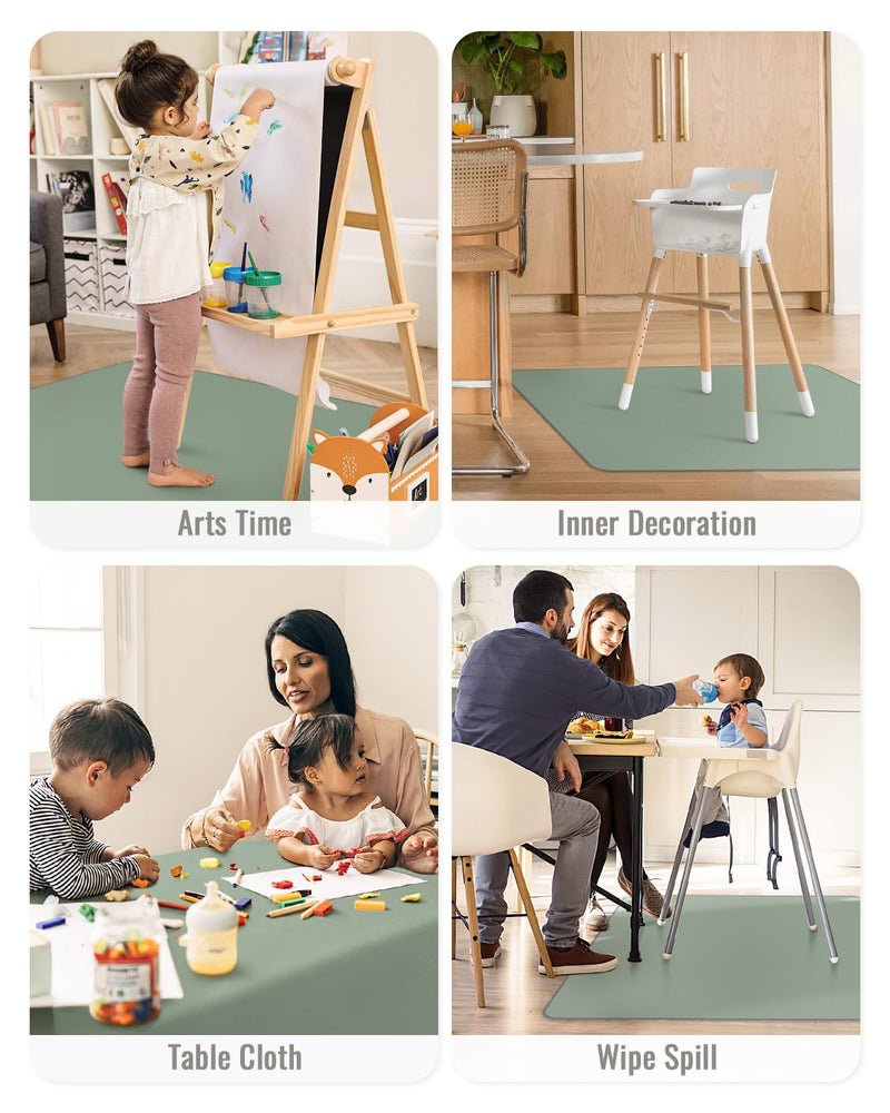 [Australia] - Blissful Diary Baby Splat Mat for Under High Chair, 50.4 x 50.4 Inch Wipeable Splash Mat, Waterproof and Washable, Anti-Slip Floor Protector, Sage Green 