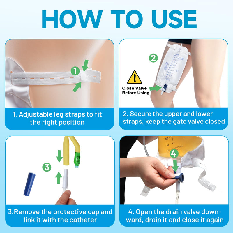 [Australia] - Catheter Bags for Men with 5PCS, Foley Catheter Leg Bags for Men 1000ML, Urine Bags for Easy Flip Drain Design 