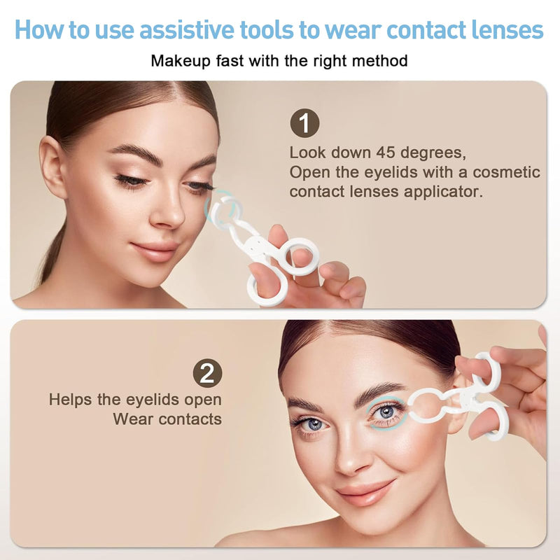 [Australia] - Yuqilin Contact Lens Case Kit 3-Piece Set, Blue Travel Set, Silica Gel Contact Lens Insertion Aid, Gift Box with Bow, for Travel, Work, Dating, Outdoor Activities 