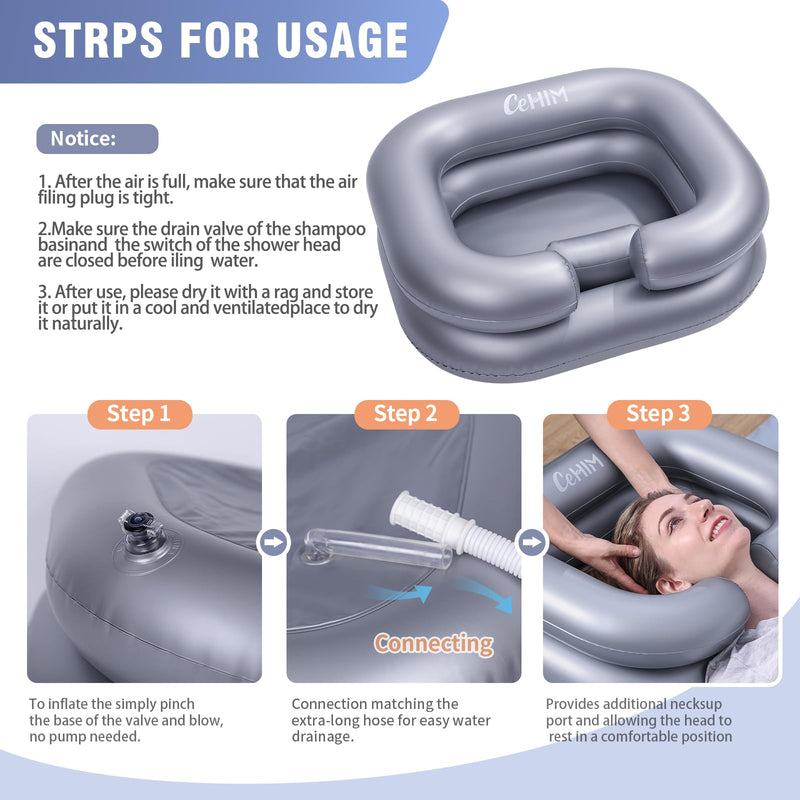 [Australia] - Inflatable Shampoo Basin - Portable Shampoo Bowl, Hair Washing Basin for Bedridden, Disabled,Injured, Hair Wash Tub for Dreadlocks and at Home Sink Washing (Silvery) Silvery 