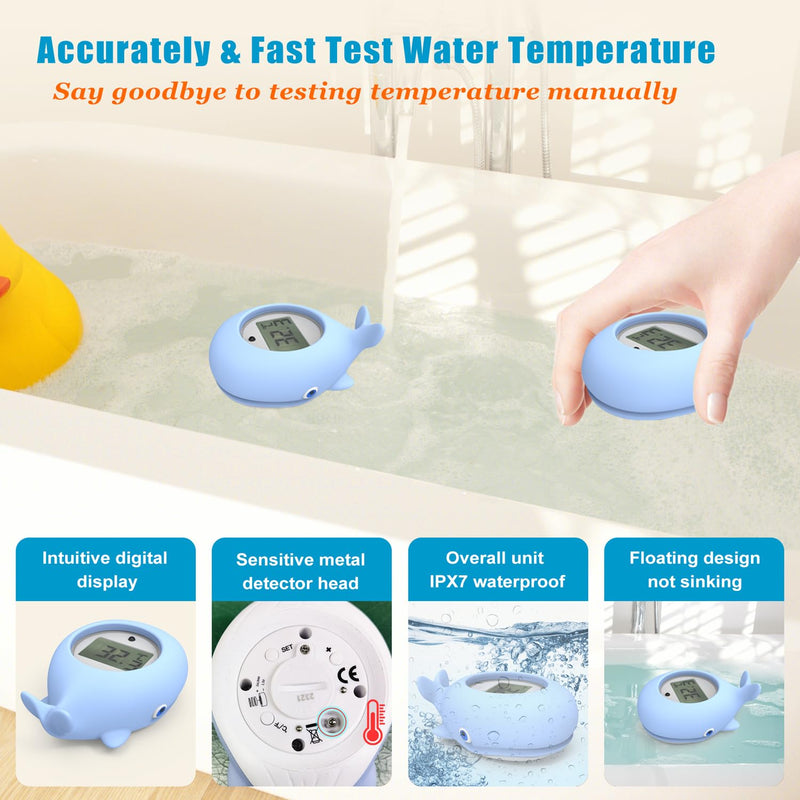 Baby Bath Thermometer with LED Display and Temperature Warning, Digital Room Thermometer & Fahrenheit Water Temperature Thermometer, Infant Bath Toys Floating Toy Safety Thermometer for Kids Newborn Blue