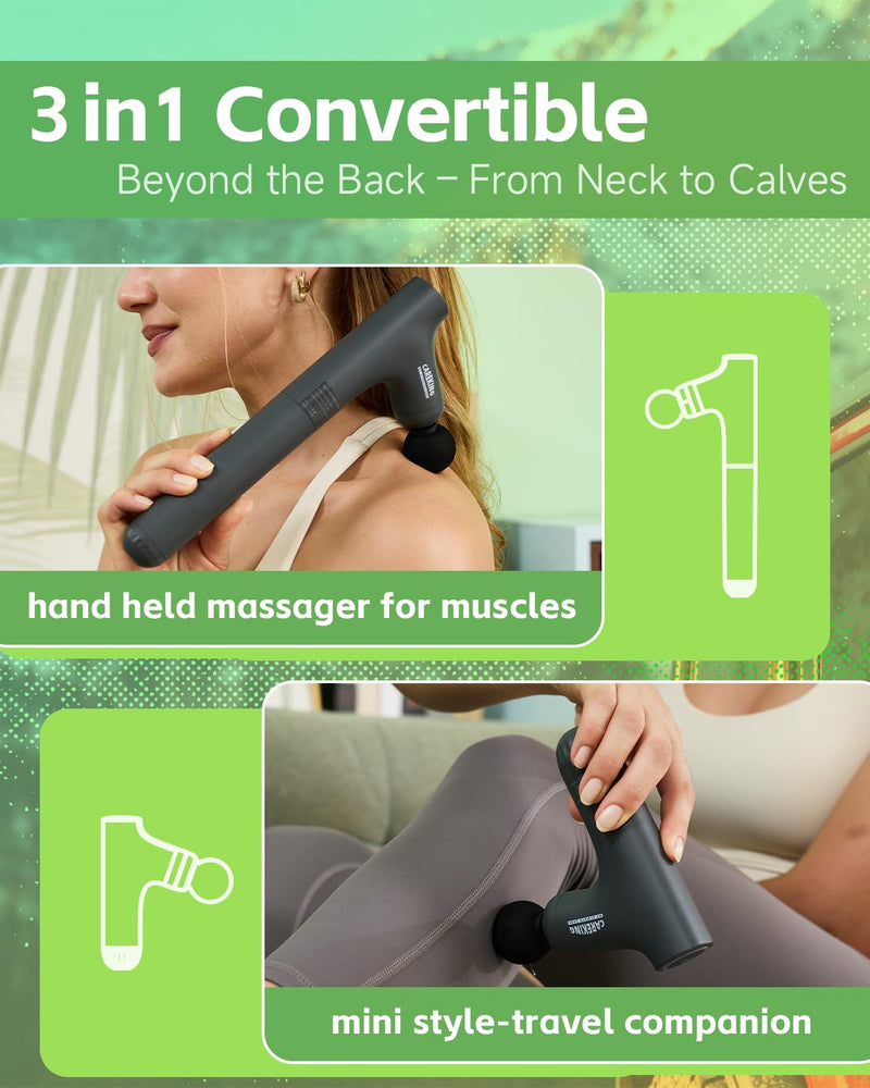 [Australia] - 3 Style Back Massage Gun with Extended Handle for Hard-to-Reach Areas, Convertible Massager Pain Relief Deep Tissue Percussion Muscle Massager Shoulder, and Legs for Men and Women 