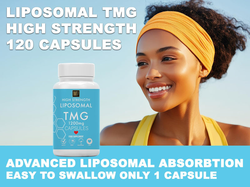 TMG 120 Capsules (1200mg) 99% Pure Trimethylglycine Supplement as Betaine | High Strength 1-A-Day | 4 Months Supply | Liver Heart Health | Liposomal Delivery for Max Absorption, Longevity, Vegan