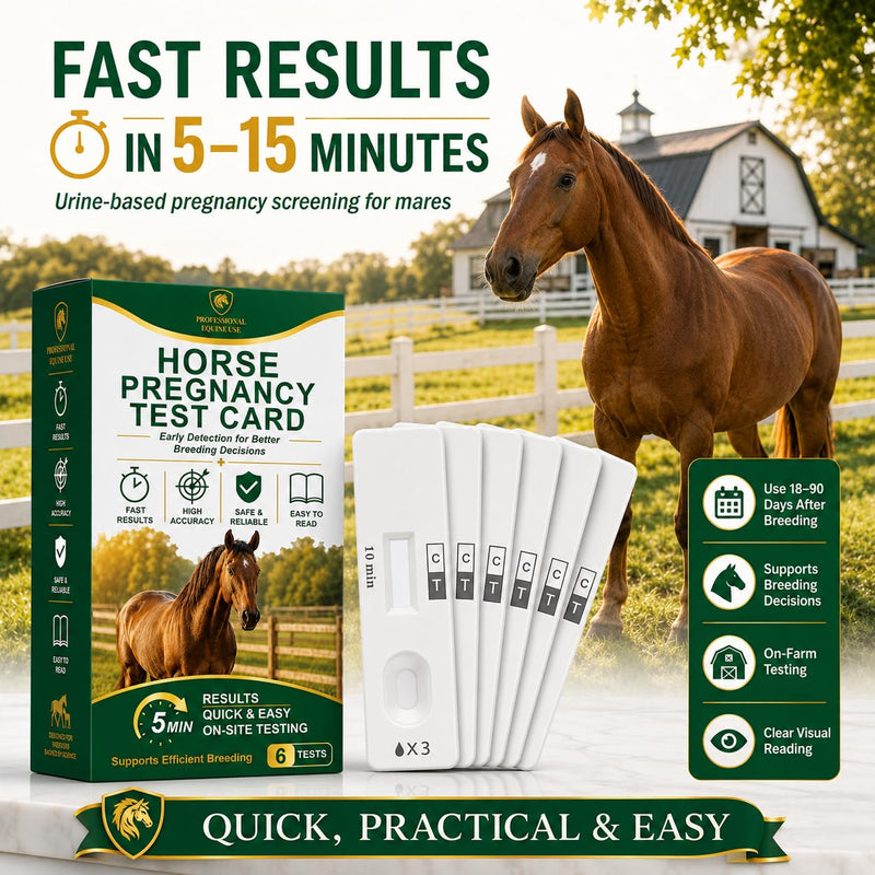 Mare Pregnancy Test Strips – Rapid Urine Kit for Horses, Accurate Results in 10 Mins, Easy Farm Breeding Detection Tool for 18-90 Days After Breeding