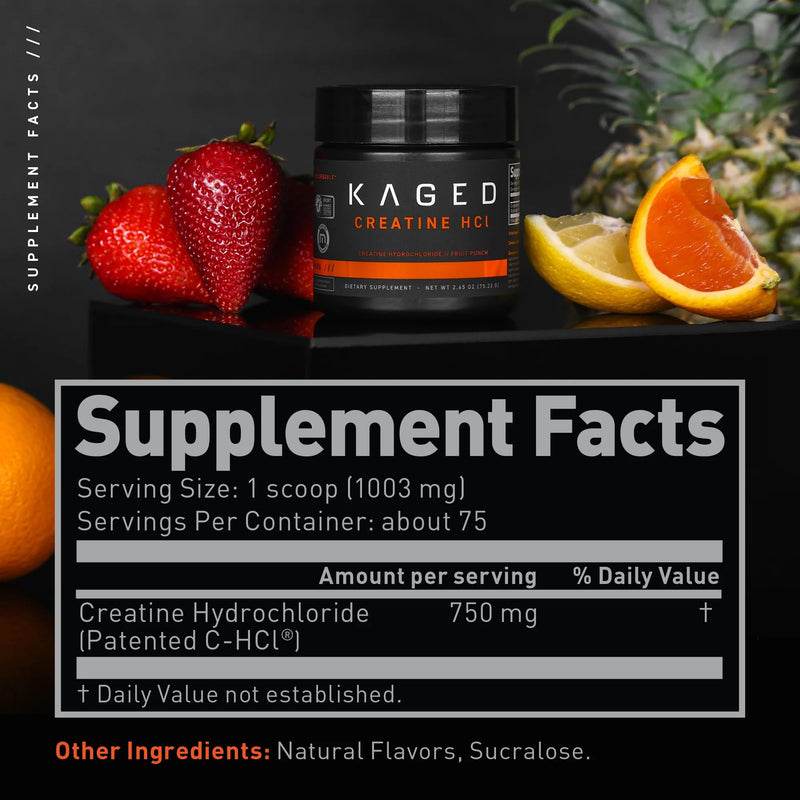 [Australia] - Kaged Creatine HCl Powder | Fruit Punch | Supports Muscle Growth and Recovery | Patented Creatine Hydrochloride Formula | Easy Digestion and Enhanced Muscle Absorption | 75 Servings Fruit Punch Powder (HCl) 