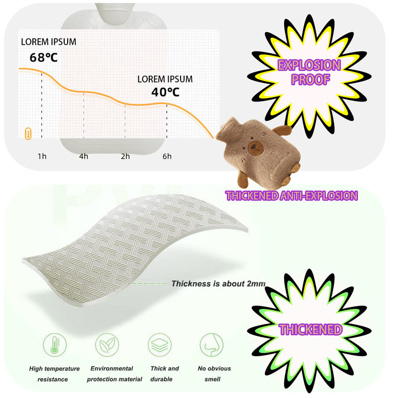 [Australia] - Hot Water Bottle with Cover, 1L Hot Water Bottle Brown Bear, with Fluffy Cashmere Soft Cover, Removable & Washable, Animal Hot Water Bottles for Children Adults, Hot Water Bottle Bear - Brown 