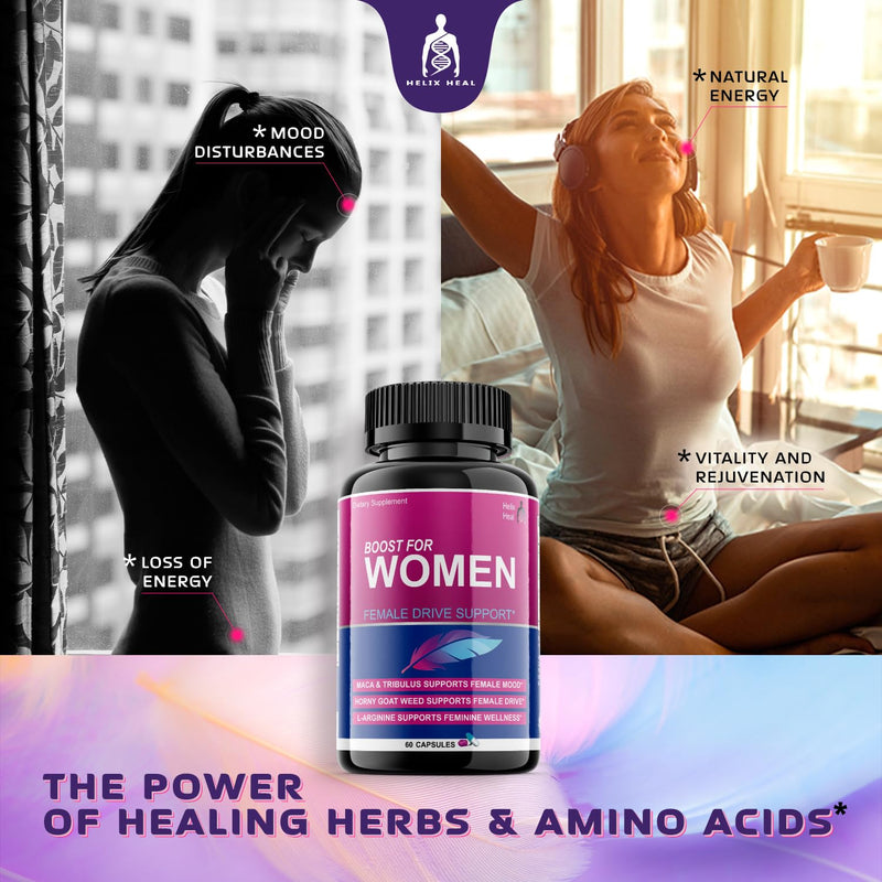 [Australia] - Female Libido Booster for Women - Energy Booster w. Hornygoatweed for Women, Maca Root - Tribulus - Ginseng & L-Arginine - Hormone Balance for Women - 30 Day Supply (60ct), Made-in-USA 
