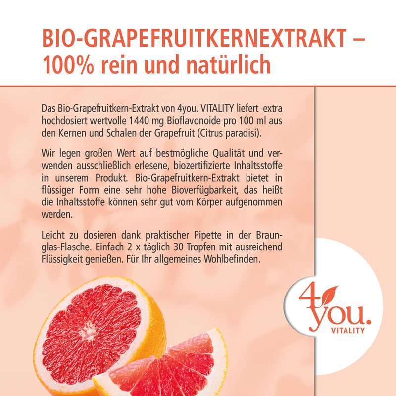 [Australia] - 4you. VITALITY organic grapefruit seed extract 100 ml - extra high dose: 1440 mg bioflavonoids per 100 ml - organic grapefruit extract from seeds and peels - vegan - produced in Germany 