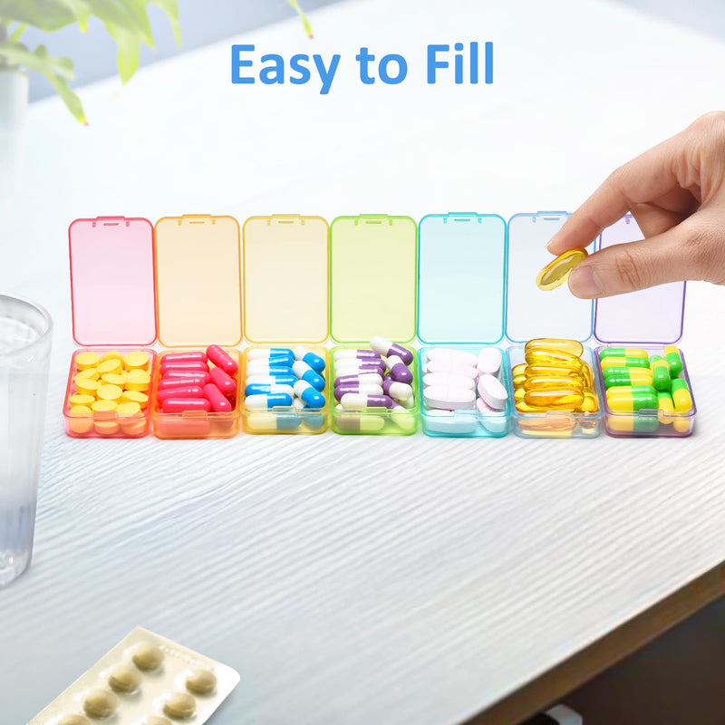 Fullicon Portable Travel Pill Organizer, One Time a Day, Black Rainbow | Each Compartment Holds 6 Fish Oils, 10 Vitamins, or 9 Capsules, Easy Fill, Secure Lock, Durable Buckle, Labels Included