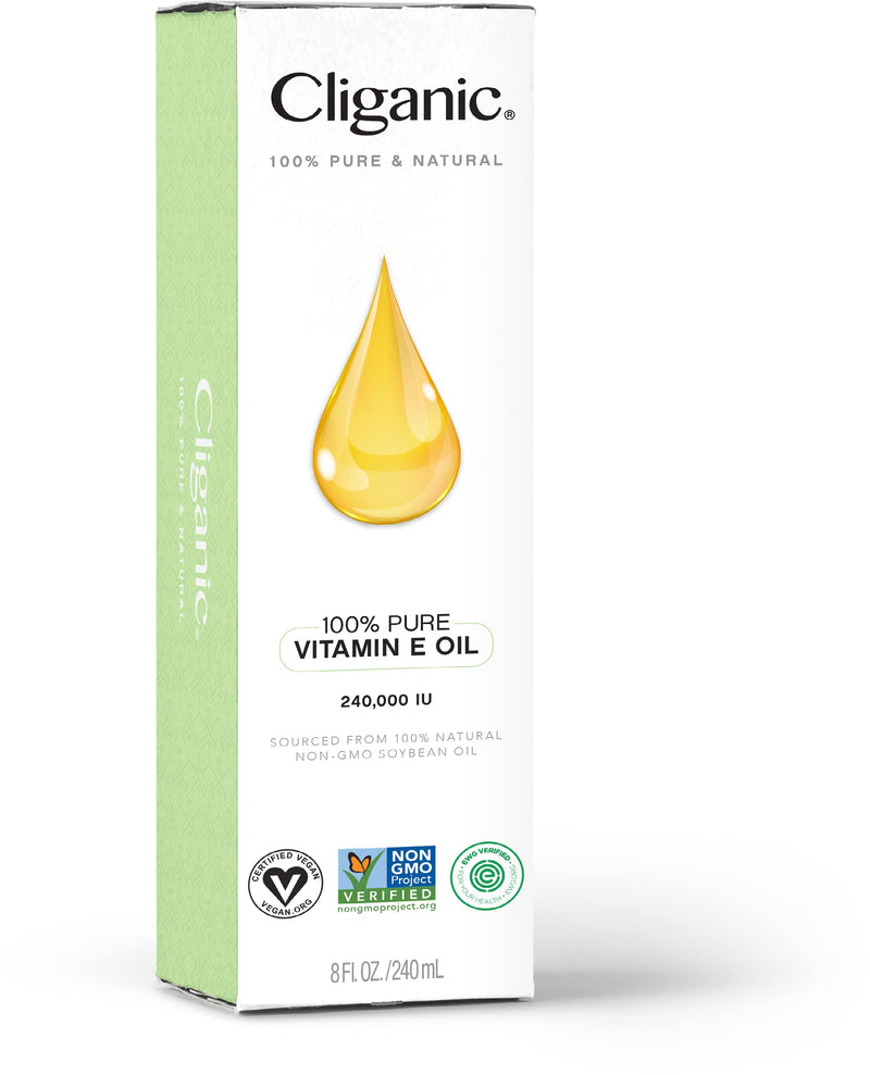 Cliganic Pure Vitamin E Oil for Skin, Scars, Hair & Face 240,000 IU (8oz), Non-GMO Verified | Natural D-Alpha Tocopherol 8 Fl Oz (Pack of 1)