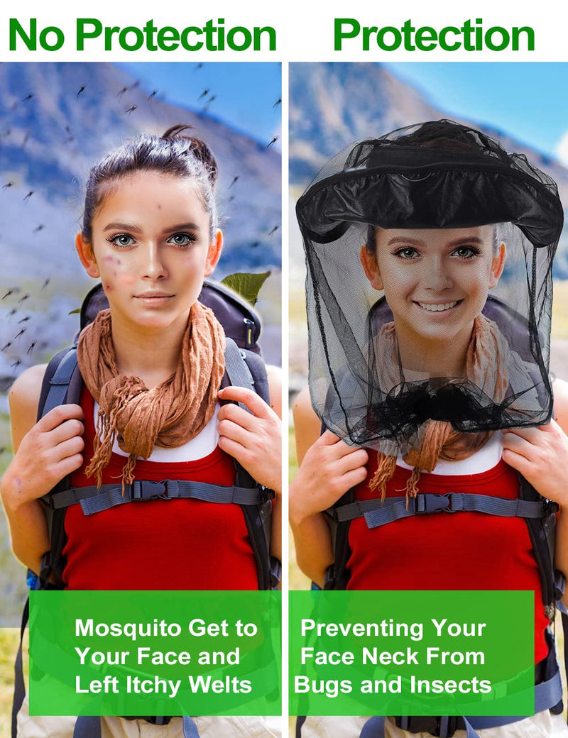 [Australia] - wohohoho Mosquito Head Net Mesh with drawstring, Bug Face Netting for Hats, Mesh Face Shield for Men & Women Beekeeper Net Mask Protection for Midges, Bugs & Gnats (2 Packs, Black, Updated Big Net) 2pcs 