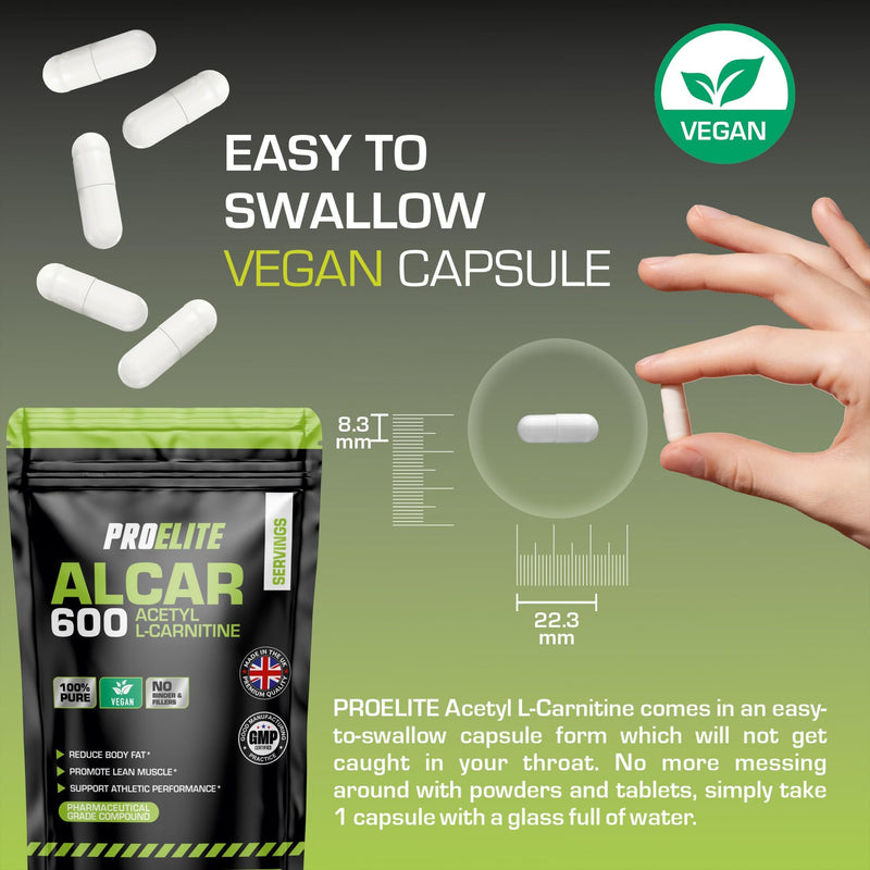 Acetyl L Carnitine Capsules - 1800mg Per Serving | 180 Capsules Vegan Pure Acetyl L-Carnitine Capsule Energy, Weight Loss Support, Fat Burner ALCAR NO Fillers & Binders - Made in UK by PROELITE 180 count (Pack of 1)
