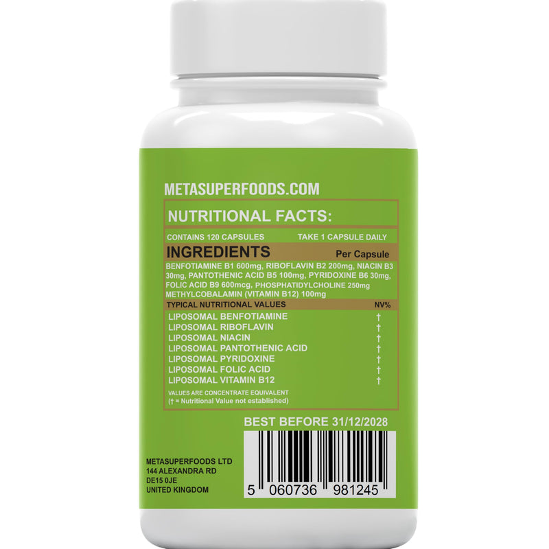 Benfotiamine and Thiamine B1 | High Strength 600mg | 1-A-Day, 4 Month Supply | 120 Vegan Capsules | Fat Soluble for Heart & Kidney | Eye & Nerve Repair, Liposomal Max Absorbtion Formula, All Natural