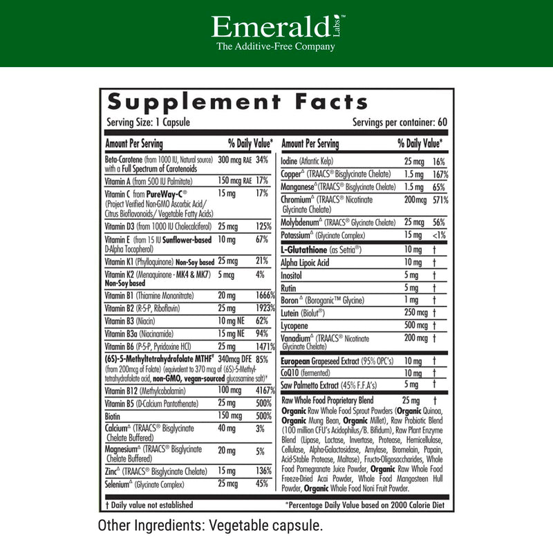 [Australia] - EMERALD LABS Men's 45+ 1-Daily Multi - Made with Saw Palmetto, Lycopene & More for Heart, Bone & Immune Support* - Gluten-Free - 60 Vegetable Capsules 60 Count (Pack of 1) 
