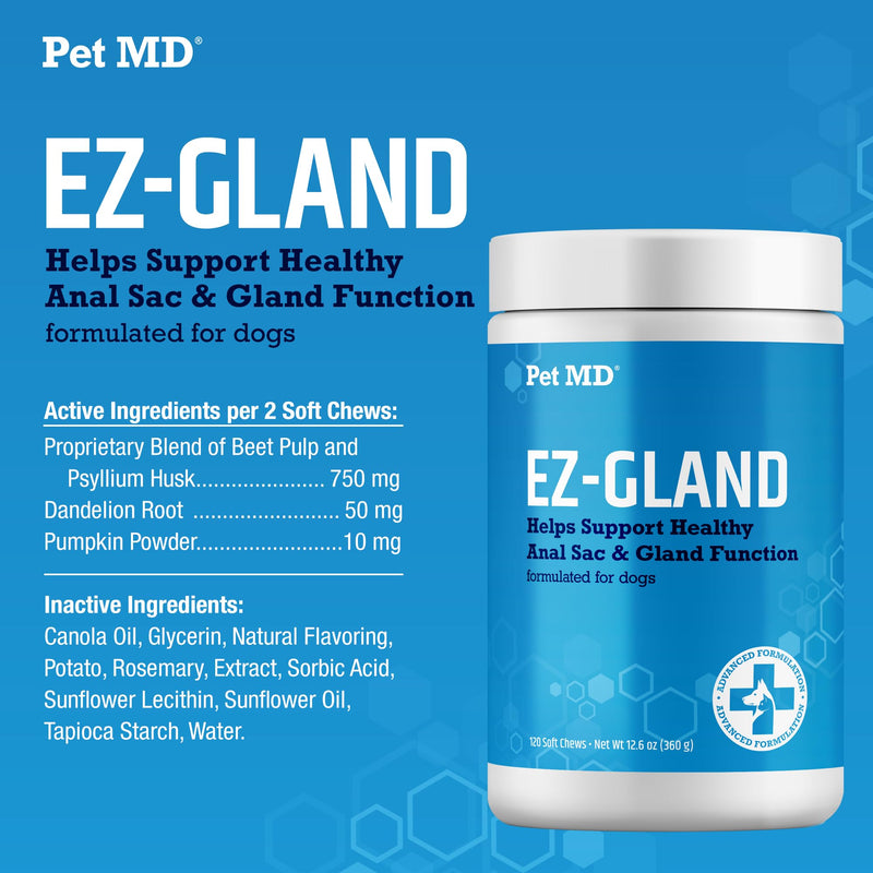 Pet MD EZ Gland - Dog Anal Gland Chews with Pumpkin and Fiber for Dogs for Digestive Support, Constipation Relief, and Stool Firmer - 60 ct Soft Chews - PawsPlanet Australia