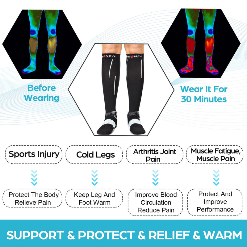 NEENCA Medical Compression Socks 20-30 mmhg for Men Women Injury Recovery Pain Relief Large Black White