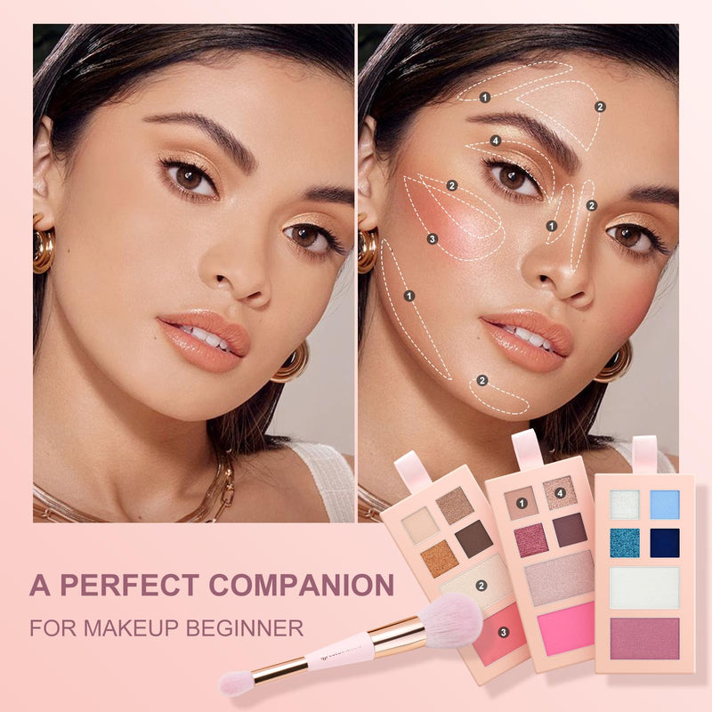 [Australia] - Color Nymph Small Makeup Palette Set for Face | Cosmetics Gift Set for Women & Girls | 12 Colors Eyeshadow, Blush, Highlighter, Contour Powder, Lip Gloss & Brush Kit | Travel-Friendly (Pink) Pink 