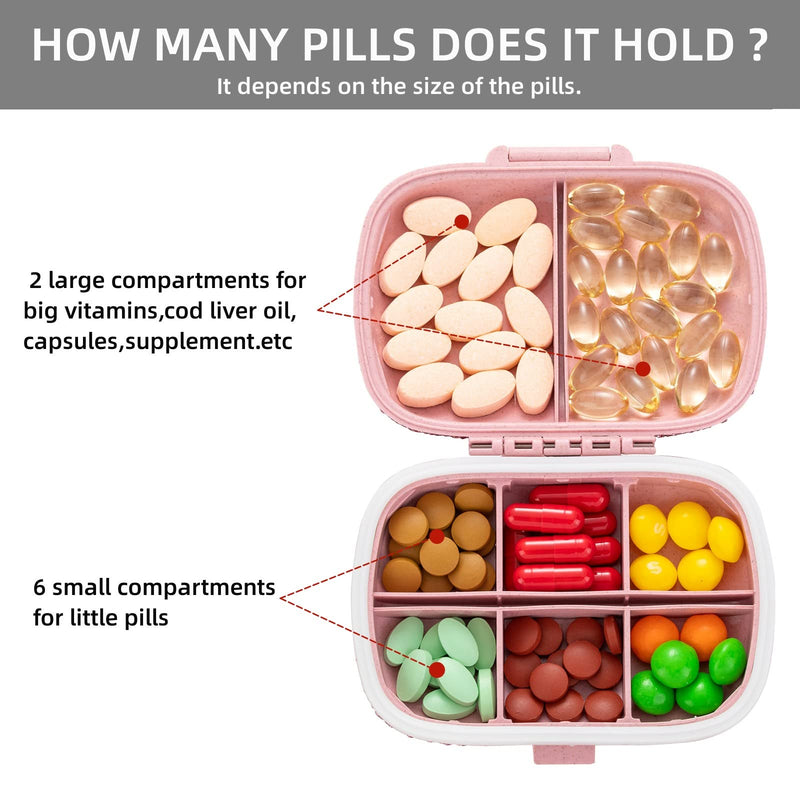 Cute Pill Organizer Small Bling Pill Case for Purse Medicine Vitamin Container Holder Daily Pill Box Container for Women Travel Medicine Kit(Pink) Pink