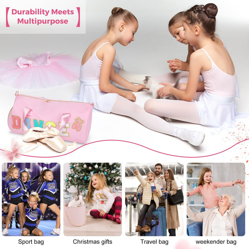 Dance Bag for Girls, KUIRAN Travel Duffel Bag with Shoe Compartment Lightweight Gym Sport Ballet Weekender Bag - Pink Large Light Pink