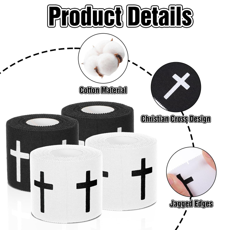 [Australia] - 8Pcs Cross Tape, Christian Athletic Tapes, Religious Sport Tape with Cross, White Black Bible Verse Wrist Tapes, Cotton Wrist Wrap for Soccer, Football, Baseball, Gymnastics, Boxing 