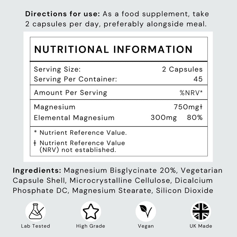 Magnesium Glycinate - 180 High Strength Capsules - 1500mg of Mag G Providing 300mg Elemental Magnesium Per Serving - Supplements Made in The UK - Futuro Labs 180 count (Pack of 1)