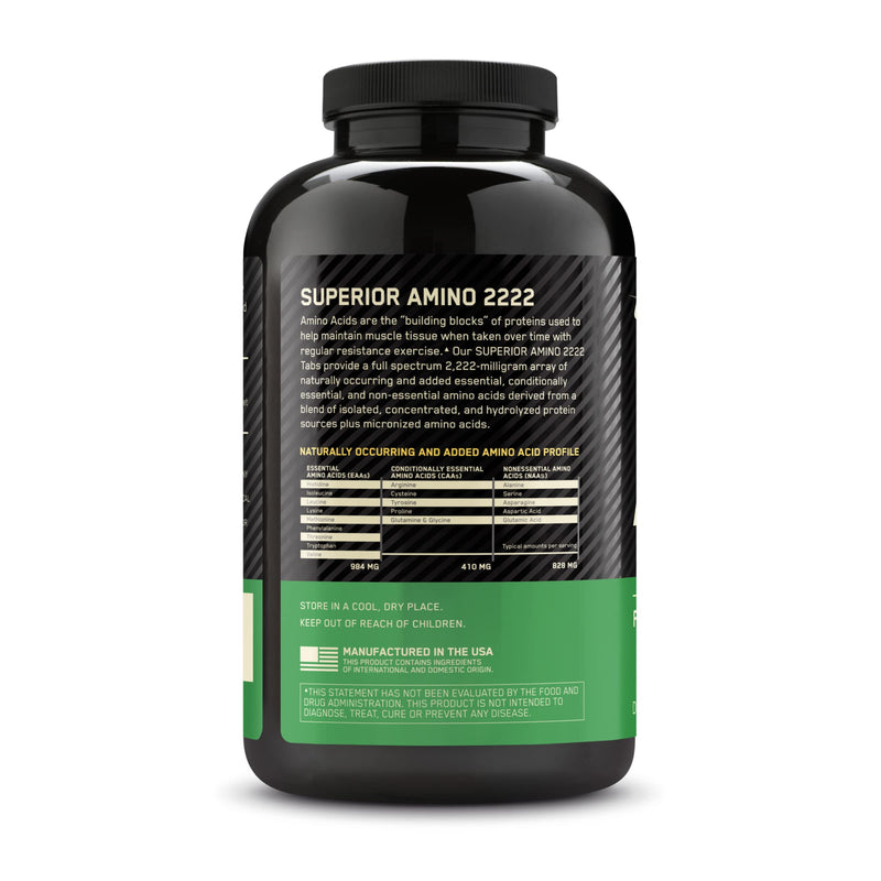 [Australia] - Optimum Nutrition Superior Amino 2222 Tablets, Complete Essential Amino Acids, EAAs, 160 Count Unflavored 160 Count (Pack of 1) 
